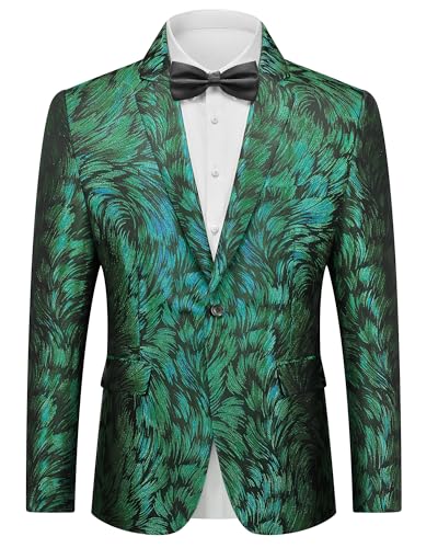 Men's Floral Tuxedo Jacket, French Suit Blazer, Slim Fit with Bow Tie for Wedding, Prom, Dinner, Dark Green
