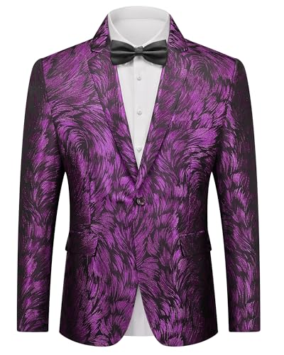 Men's Floral Tuxedo Jacket, French Suit Blazer, Slim Fit with Bow Tie for Wedding, Prom, Dinner, Fuchsia