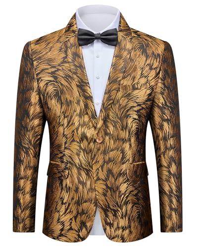 Men's Floral Tuxedo Jacket, French Suit Blazer, Slim Fit with Bow Tie for Wedding, Prom, Dinner, Orange