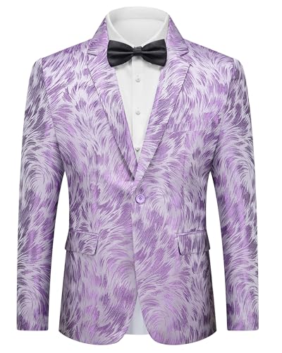 Men's Floral Tuxedo Jacket, French Suit Blazer, Slim Fit with Bow Tie for Wedding, Prom, Dinner, Light Purple