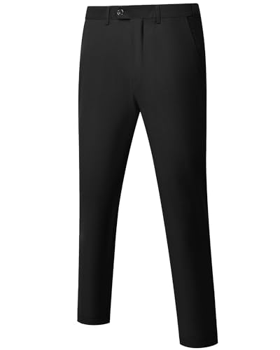 Men's High Stretch Golf Pants, Slim-Fit Flat Front Outdoor Ice Silk Pants of Lightweight, Black (Gf)