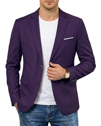Men's One Button Slim Fit Blazer, Casual Lightweight Suit Daily Jacket Coat, Deep Purple