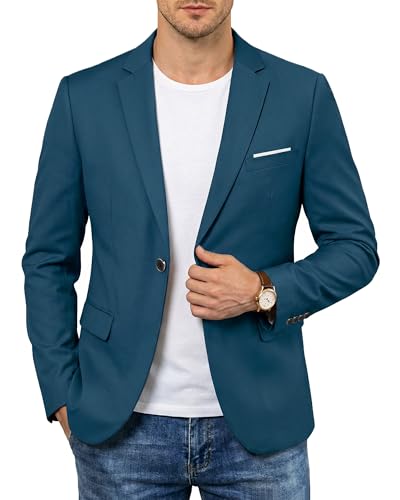 Men's One Button Slim Fit Blazer, Casual Lightweight Suit Daily Jacket Coat, Light Blue