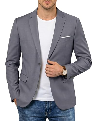Men's One Button Slim Fit Blazer, Casual Lightweight Suit Daily Jacket Coat, Light Grey