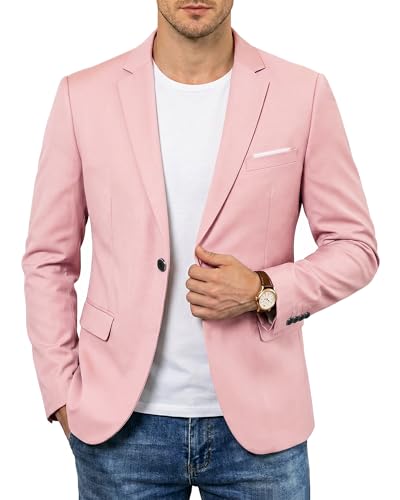 Men's One Button Slim Fit Blazer, Casual Lightweight Suit Daily Jacket Coat, Light Pink