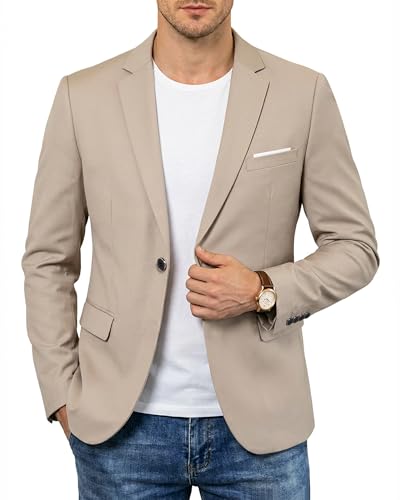 Men's One Button Slim Fit Blazer, Casual Lightweight Suit Daily Jacket Coat, Beige