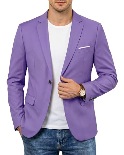 Men's One Button Slim Fit Blazer, Casual Lightweight Suit Daily Jacket Coat, Purple