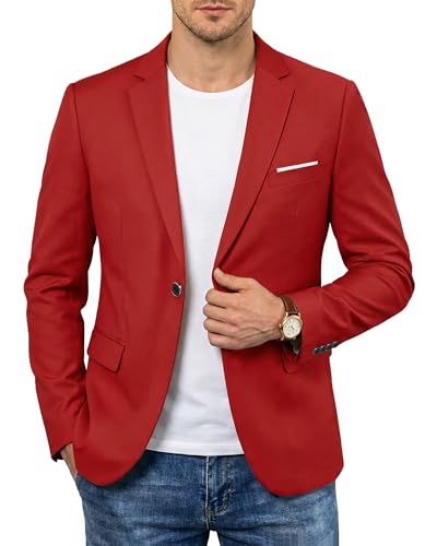 Men's One Button Slim Fit Blazer, Casual Lightweight Suit Daily Jacket Coat, Red