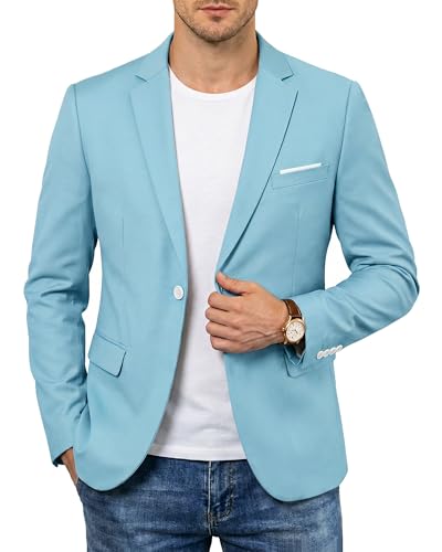 Men's One Button Slim Fit Blazer, Casual Lightweight Suit Daily Jacket Coat, Sky