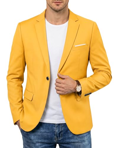 Men's One Button Slim Fit Blazer, Casual Lightweight Suit Daily Jacket Coat, Yellow
