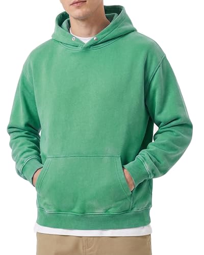 Men's Oversized Acid Wash Hoodie, Heavyweight Vintage Pullover for Winter, Fleece Cotton Sweatshirt, Unisex Streetwear, Mint Green