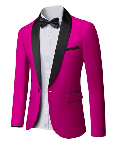 Men's Shawl Lapel One Button Blazer, Casual Lightweight Tux Slim Fit Jacket, Fuchsia
