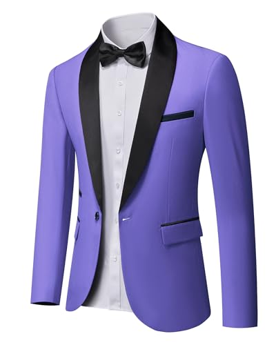 Men's Shawl Lapel One Button Blazer, Casual Lightweight Tux Slim Fit Jacket, Purple