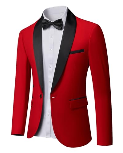 Men's Shawl Lapel One Button Blazer, Casual Lightweight Tux Slim Fit Jacket, Red