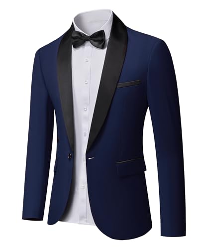 Men's Shawl Lapel One Button Blazer, Casual Lightweight Tux Slim Fit Jacket, Deep Blue