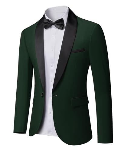 Men's Shawl Lapel One Button Blazer, Casual Lightweight Tux Slim Fit Jacket, Deep Green