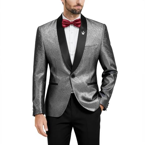 Men's Shiny Tuxedo Jacket, Sequin Slim Fit Blazer, One-Button Shawl Lapel Suit for Party, Prom, Wedding, Dinner Graphite Gray, Graphite Grey