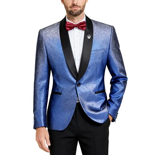 Men's Shiny Tuxedo Jacket, Sequin Slim Fit Blazer, One-Button Shawl Lapel Suit for Party, Prom, Wedding, Dinner, Light Blue