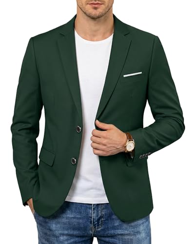 Men's Two Button Slim Fit Blazer, Casual Lightweight Suit Jacket Sport Coat, Deep Green
