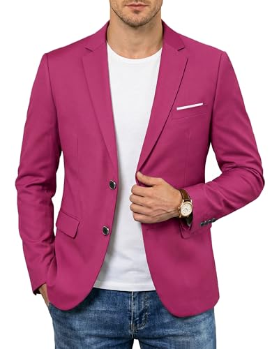 Men's Two Button Slim Fit Blazer, Casual Lightweight Suit Jacket Sport Coat, Fuchsia