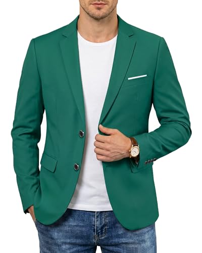 Men's Two Button Slim Fit Blazer, Casual Lightweight Suit Jacket Sport Coat, Green