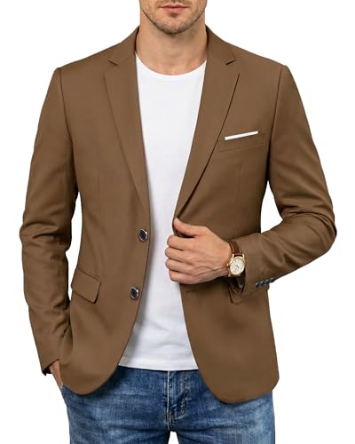 Men's Two Button Slim Fit Blazer, Casual Lightweight Suit Jacket Sport Coat, Khaki