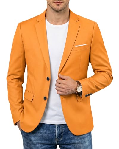 Men's Two Button Slim Fit Blazer, Casual Lightweight Suit Jacket Sport Coat, Orange