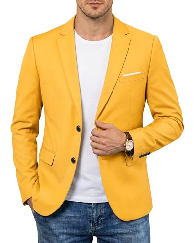 Men's Two Button Slim Fit Blazer, Casual Lightweight Suit Jacket Sport Coat, Yellow
