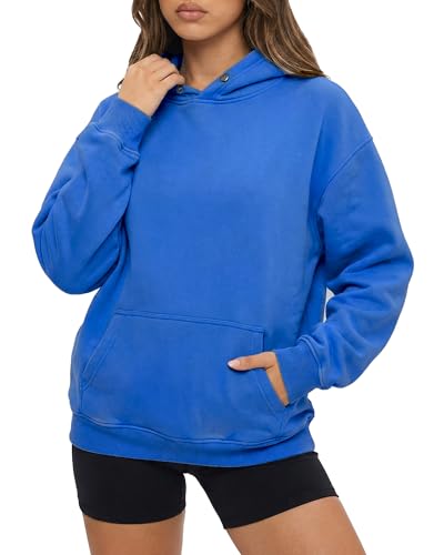 Womens Oversized Acid Wash Hoodie, Heavyweight Vintage Pullover for Winter Fall, Fleece Cotton Sweatshirt for Couples, Trendy Unisex Streetwear, Light Blue